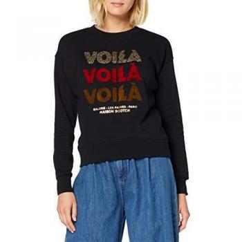 Scotch & Soda Maison Sweat with Terry And Velvet Artwork Hoodie, Black 08, Medium Woman