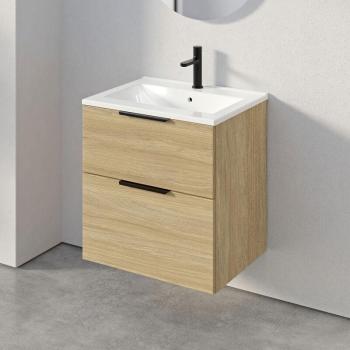 Mobiletto Tim 60 cm Bernstein – Lavabo, Colonne Sospese in Rovere Grigio Nebbia