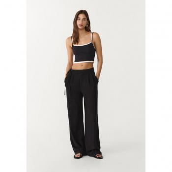 Stradivarius Damenhose aus leinenhaltigem Stoff mit Schleifenbindung – Schwarz, 10 f