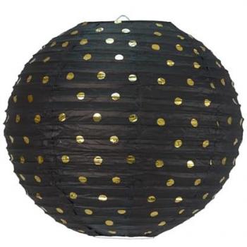Lanterne Noire Décorative à Pois Dorés – Papier – 35 cm
