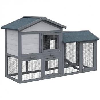 5ft Wooden Rabbit Guinea Pig Hutch with Run 2 Tiers Outdoor Cage