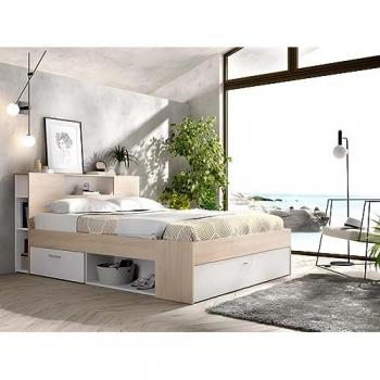 Letto Comfort 140x190 Naturale e Bianco con Rete e Materasso Leandre