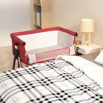 Lit Bébé avec Matelas en Lin Rouge, Hauteur Réglable