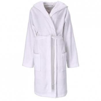 Unisex-Bademantel VOSSEN Santiago Gr. M, weiß, L:111cm in Gr. M, Webfrottier, Hausmäntel
