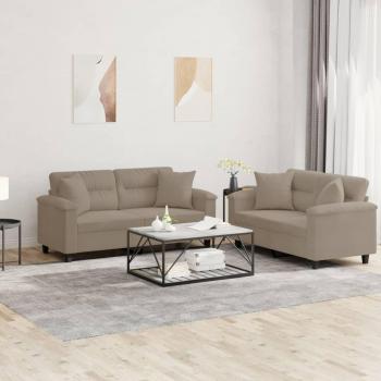 Ensemble de canapés en microfibre Taupe 2 pcs avec coussins