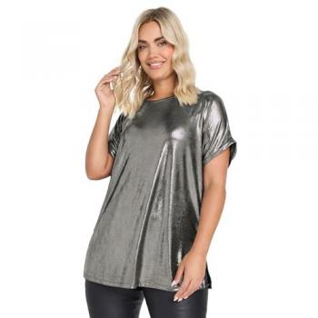 Kurzer grauer Top mit Folien‑Look für Curved & Plus Size Frauen