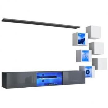 Salon Moderno Switch XXI LED: Gris + Blanco, Diseño Mural