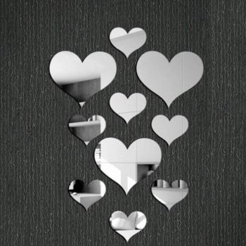 Decoración de Pared Espejo 3D Corazón para Dormitorio