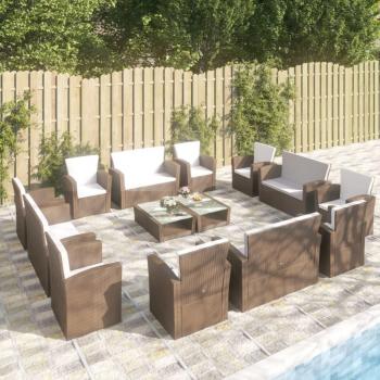 Móveis de Jardim 16 peças com Almofadões em Vime PE Castanho