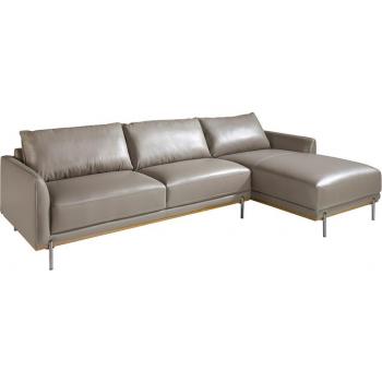 Sofá Chaiselongue ANGEL CERDÁ 6154C en piel y acero oscurecido, Gris Oscuro, dimensiones 295 x 160 x 83 cm