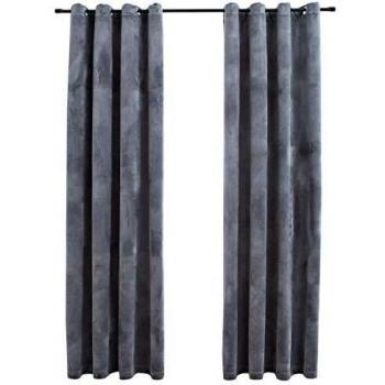 Anthracite Blackout Curtains, Size 140x245 cm, 2 Panel with Rings, Fabric: Polyester