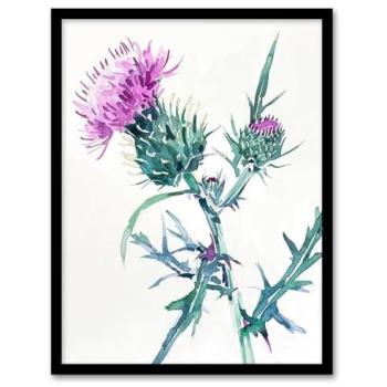 Thistle Majesty Watercolor Art – 12x16 Purple Framed