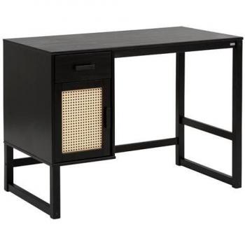 Loft24 Jolene: scrivania elegante in pino e rattan con una anta e un cassetto – finitura espresso