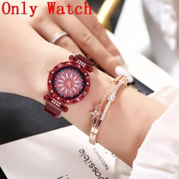 High-end Women's Quartz Wristwatch with Lucky Flower Motif and Magnetic Strap Closure