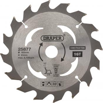 Draper TCT Construction Circular Saw Blade 165mm 16T for Wood & Composites