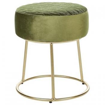 Gold Base Olive Green Velvet Round Pouffe Delco