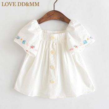 LOVE DD&MM Girls' Cute Floral and Fish Embroidery Shirt