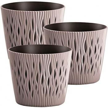 Vasi di Plastica Sabbiosi 3 Pezzi Colore Mocca 18x18x16 cm