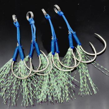 Hameçon de pêche double crochet, acier carbone, plumes, 4 pièces, taille 10-20