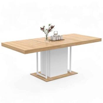 Mesa de comedor UGO extensible 6-10 personas 160-200 cm color madera de haya y blanco