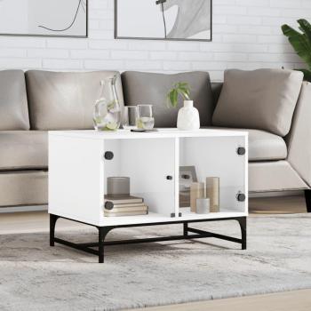 Tavolino da Salotto con Ante in Vetro Bianco 68,5x50x50 cm vidaXL29634
