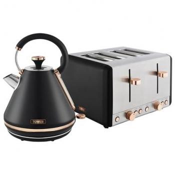 Tower Jet Black Toaster and Kettle Bundle