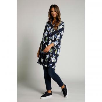 Tunica a blusa svasata con maniche lunghe, blu, taglia 56/58, Ulla Popken