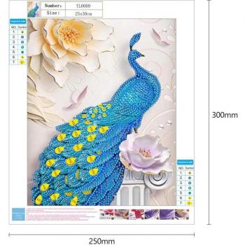5D Kunstwerk Pfau Eule mit Diamanten