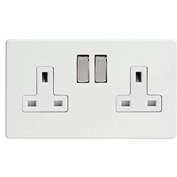 White Steel 13A Dual‑Gang Metal Rocker Switch – Varilight XDQ5WS