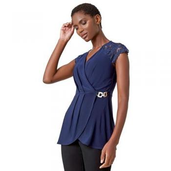 Lace Trim Stretch Wrap Top