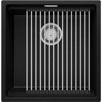 Évier Sous-Plan en Granit Noir 46x47 cm, 1 Bac + Kit de Vidage, adapté meuble 50cm