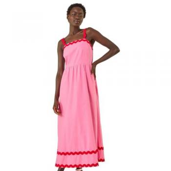 Roman Roman Ric Rac Midi-Kleid in Pink mit Kontrastdetails – 100 % Baumwolle
