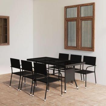 Kit d’ameublement pour terrasse 7 pièces, résine tressée noire