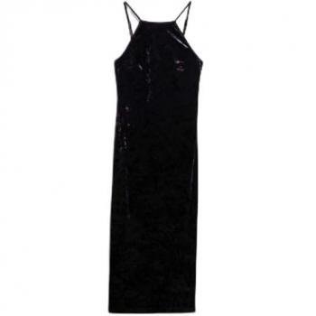 Robe mi-longue Superdry : Velours violet, dos en dentelle – T.42 EU