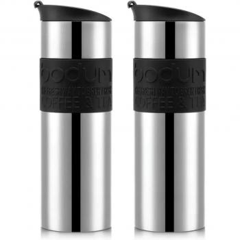 Bolsa de viaje de acero inoxidable con dos vasos de 600 ml, aislante para calor y frío
