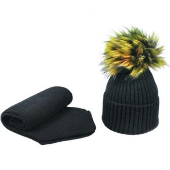 Bufanda Larga con Pompón Esponjoso y Gorro de 2 Piezas Infantil