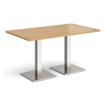 Dams Brescia 1400mm x 800mm Rectangular Dining Table with Brushed Steel Bases, Oak Top