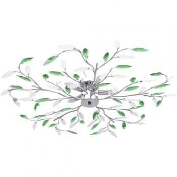 Lampadario in Cristallo Acrilico Verde 5 E14 con Foglie e Bracci