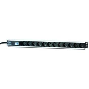 Disjoncteur PDU 12‑prises 2P+T 45° – 250 V / 16 A – Boîtier aluminium noir