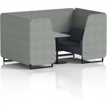 Brixworth Office Booth 4‑Seat, Black Legs, Grey Table, Rivet Fabric with Front Panel – Prime Panels & Crucible Sofa