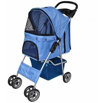 Folding Blue Pet Stroller for Cats and Dogs