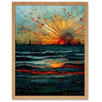 Sunset Port Waves Framed Landscape 12x16