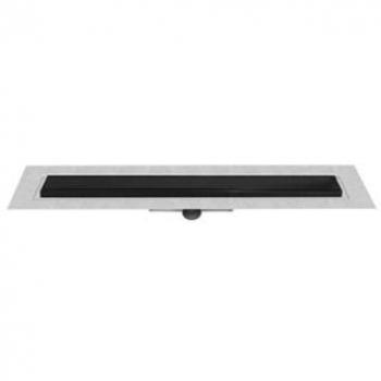 Canal de douche Easy Drain Compact 30 TAF Modulo acier inoxydable, siphon 30mm, profondeur d'encastrement 70mm, sortie latérale noire, grille Zero+
