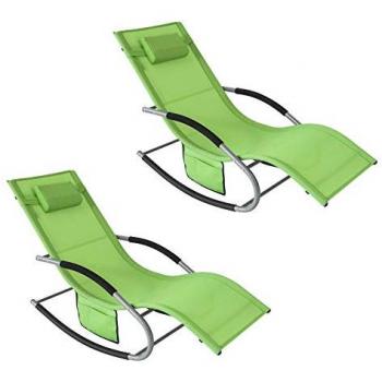 Tumbonas Mecedoras Sobuy, Set de 2, con Almohada y Bolsillo Lateral, Estructura de Hierro, Malla Transpirable Teslin