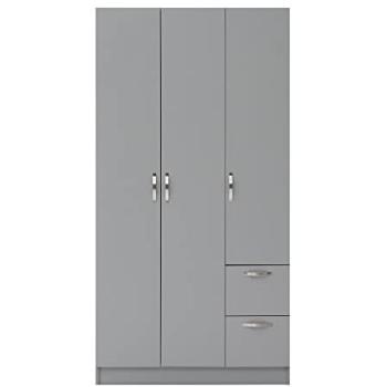 Grey Laminate 3‑Door Double Wardrobe with 2 Drawers (Timber Art)