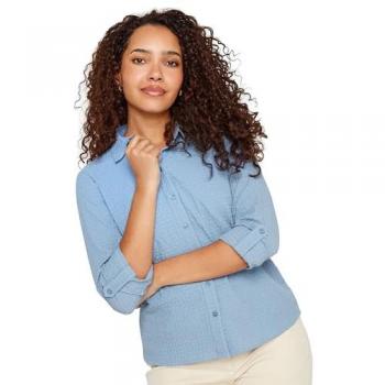 M&Co Women's Blue Textured Tab Sleeve Shirt – Size 22-24