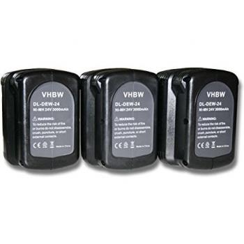 3x Batterie Ni-MH 3000mAh (24V) vhbw pour outils DW004K2H