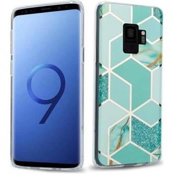 Custodia Protettiva Cadorabo Galaxy S9+ Verde Morbido con Motivo Mosaico