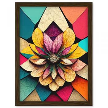 Geometric Floral Mandala Vibrant Shapes Artwork Framed Wall Art Print A4