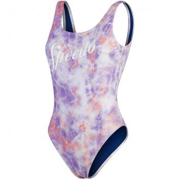 Costume Speedo donna con logo e scollatura U, lilla pastello/rosso/bianco